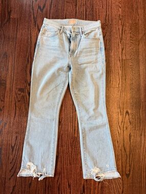 MOTHER Light Blue Frayed Hem Wide-Leg Jeans